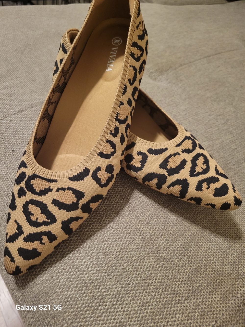 Vionic Leopard-Print Pointed Knit Flats in Tan and Black